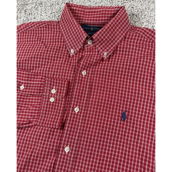 Ralph Lauren Yarmouth Men's Long Sleeve Button Down Red Plaid Shirt Size 16 L/XL - Picture 2 of 7